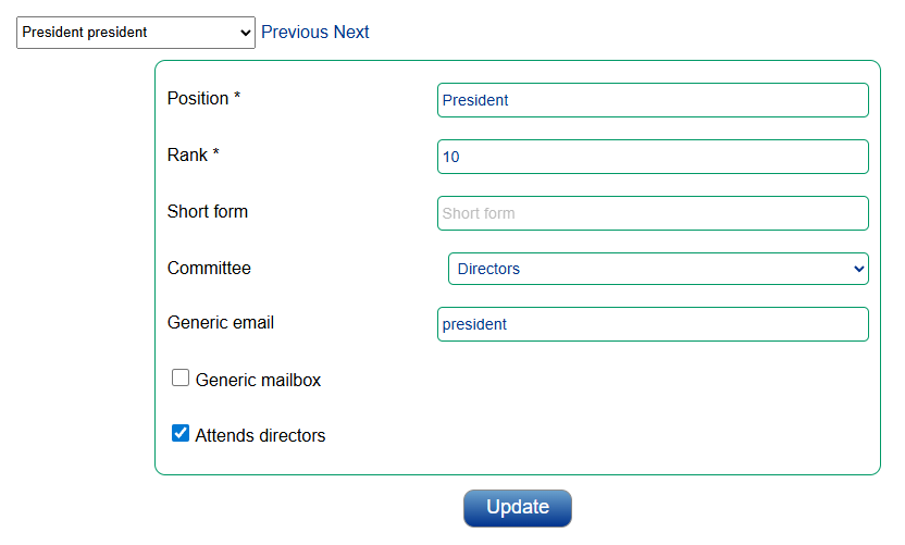 Positions Database form